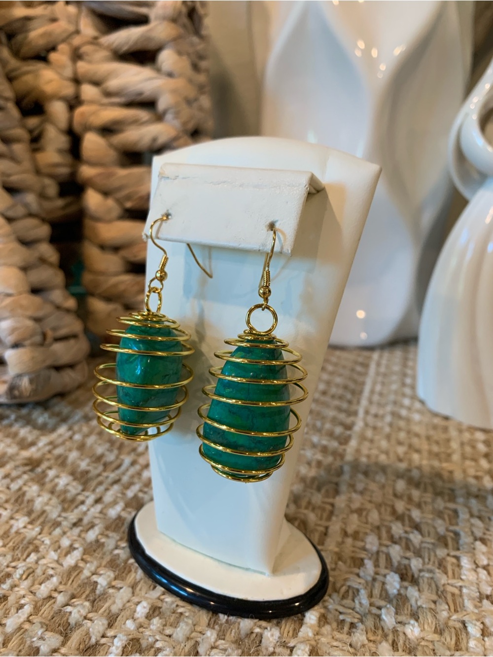 Gold Plated Surgical Steel Earrings with Emerald Green Stones